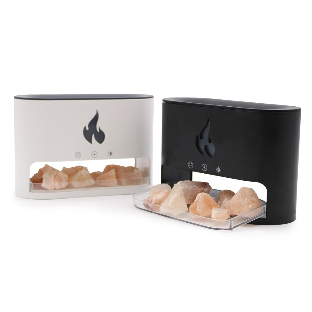 White Blaze Aroma Diffuser - Himalayan Salt Chamber - USB-C - Flame Effect (Salt included)